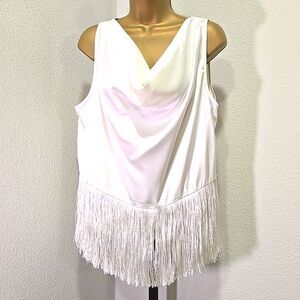 NWT Satin Sleeveless Cream Drape Neck Top L Fringe Festival Boho Fairy Whimsical